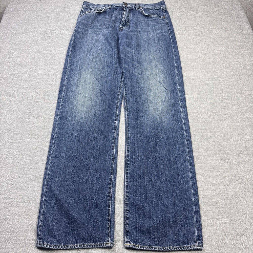 HUGO BOSS Jeans Mens 34x34 Relaxed Wide-Leg Blue Medium Wash Distressed